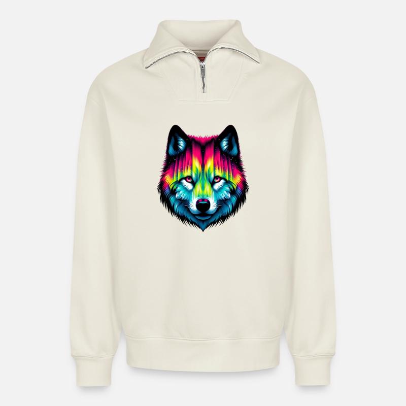 Wolf - Relaxed Unisex Organic Half Zip Sweatshirt – by SPREAD - off white