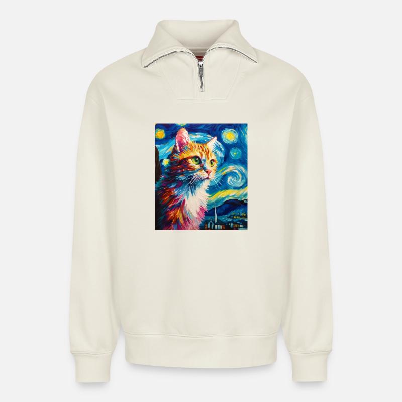 Katze - Relaxed Unisex Organic Half Zip Sweatshirt – von SPREAD - Naturweiß