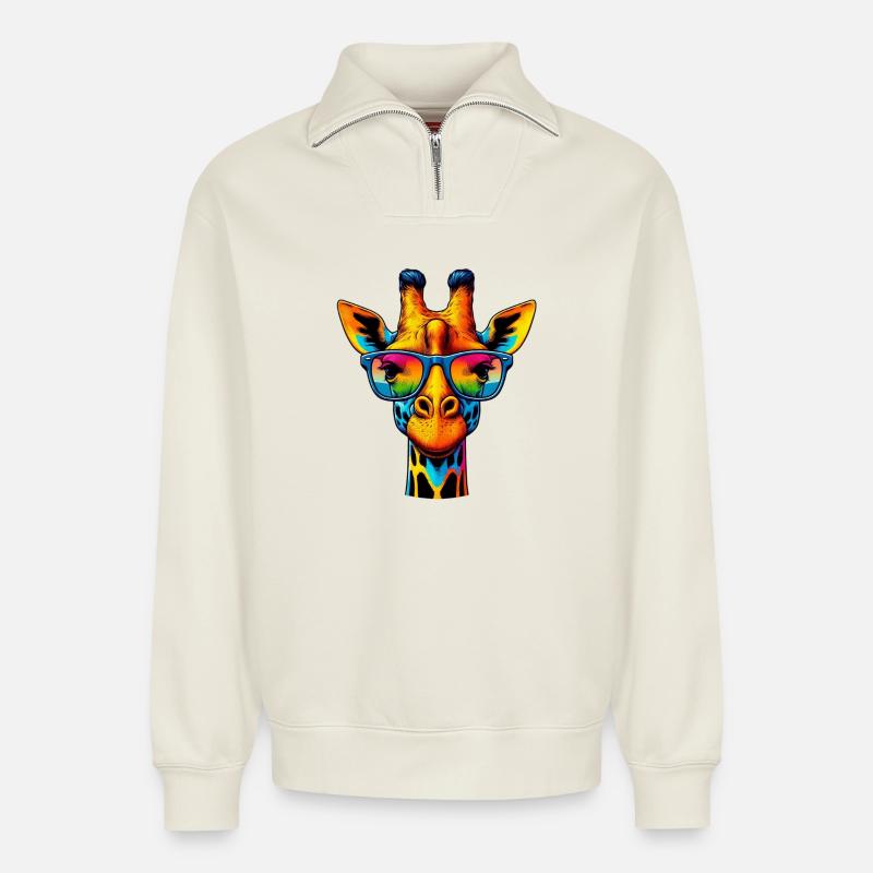 Giraffe - Relaxed Unisex Organic Half Zip Sweatshirt – von SPREAD - Naturweiß