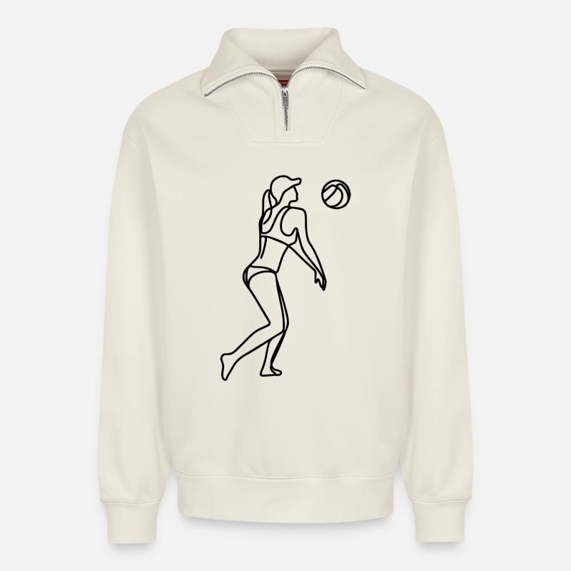Joueuse de beach-volley filles - Sweat unisexe décontracté en coton biologique à demi-zip – de SPREAD - blanc cassé
