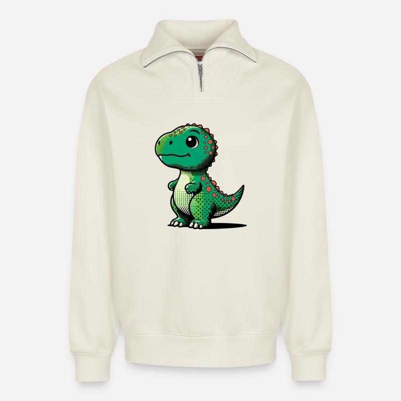 Dinosaurier - Relaxed Unisex Organic Half Zip Sweatshirt – von SPREAD - Naturweiß