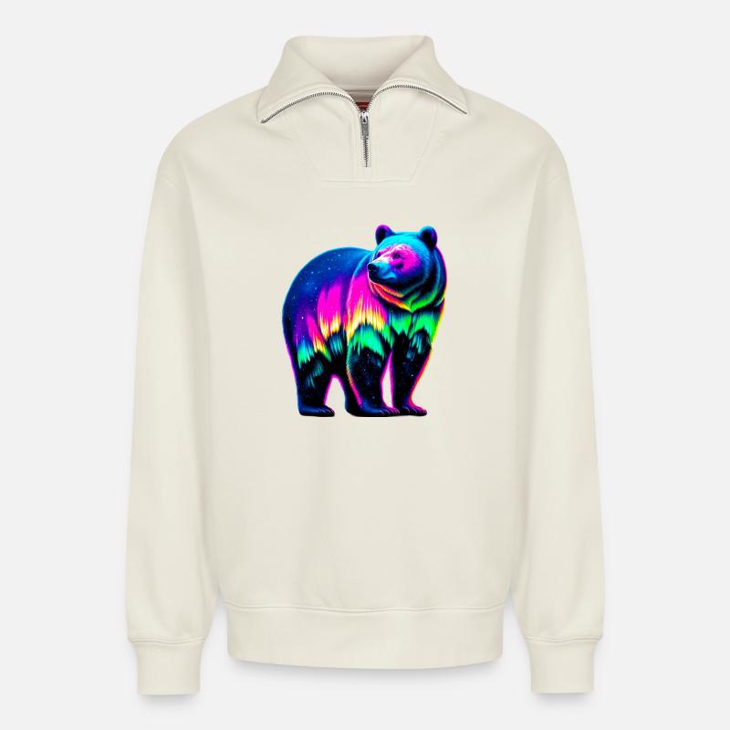 Ours - Sweat unisexe décontracté en coton biologique à demi-zip – de SPREAD - blanc cassé