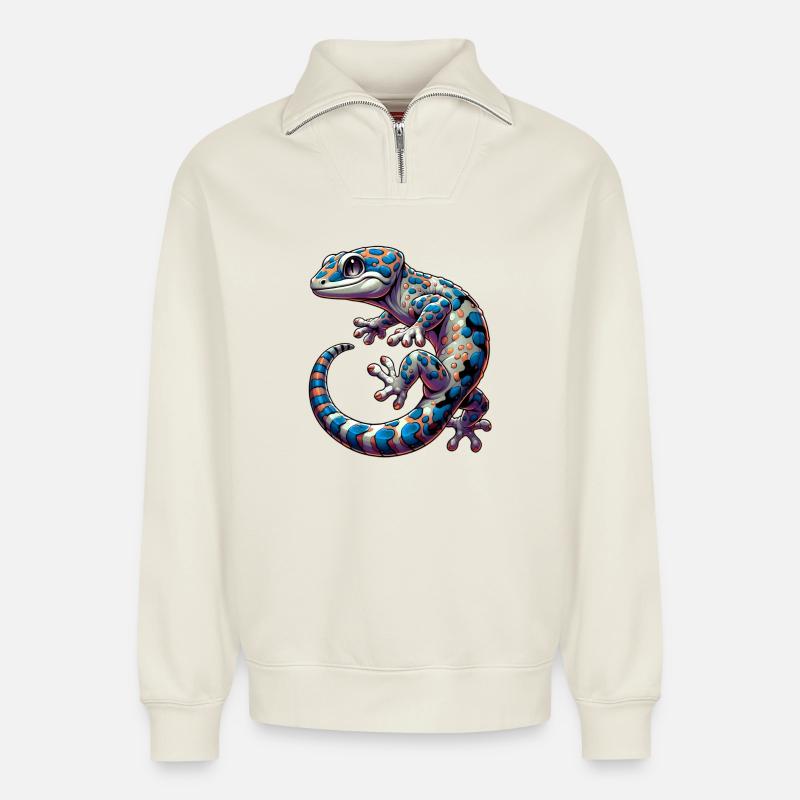 Gecko - Relaxed Unisex Organic Half Zip Sweatshirt – von SPREAD - Naturweiß
