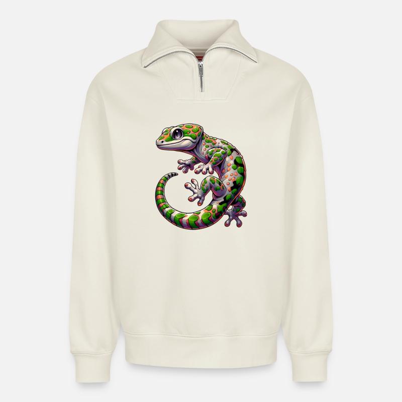 Gecko - Relaxed Unisex Organic Half Zip Sweatshirt – von SPREAD - Naturweiß