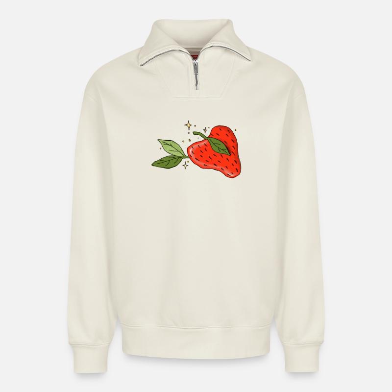 Herz-Erdbeere - Relaxed Unisex Organic Half Zip Sweatshirt – von SPREAD - Naturweiß