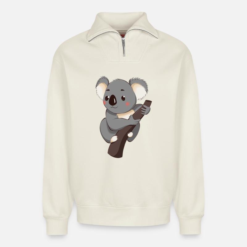 Koala - Sweat unisexe décontracté en coton biologique à demi-zip – de SPREAD - blanc cassé