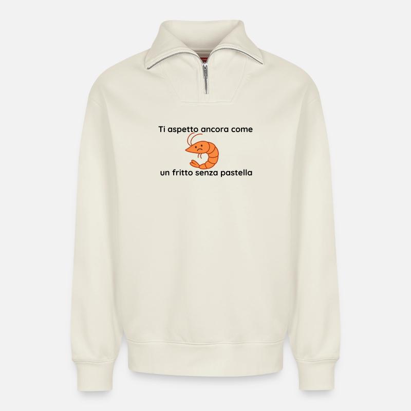 Ohne Teig gebraten - Relaxed Unisex Organic Half Zip Sweatshirt – von SPREAD - Naturweiß