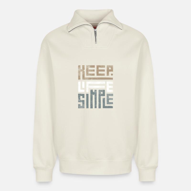Motivationsbotschaft und Ermutigung - Relaxed Unisex Organic Half Zip Sweatshirt – von SPREAD - Naturweiß