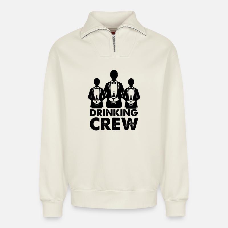 drinking_crew_01 - Relaxed Unisex Organic Half Zip Sweatshirt – by SPREAD - off white
