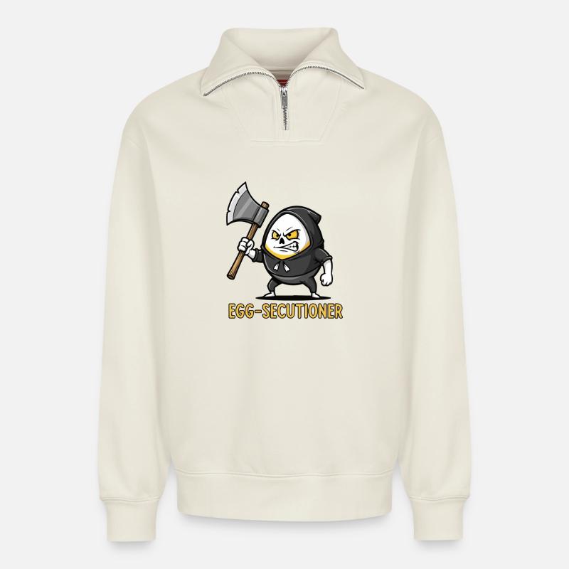 Egg-xecution Time - Relaxed Unisex Organic Half Zip Sweatshirt – by SPREAD - off white
