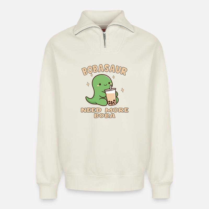 BOBA SAUR Mignon - Relaxed Unisex Organic Half Zip Sweatshirt – von SPREAD - Naturweiß