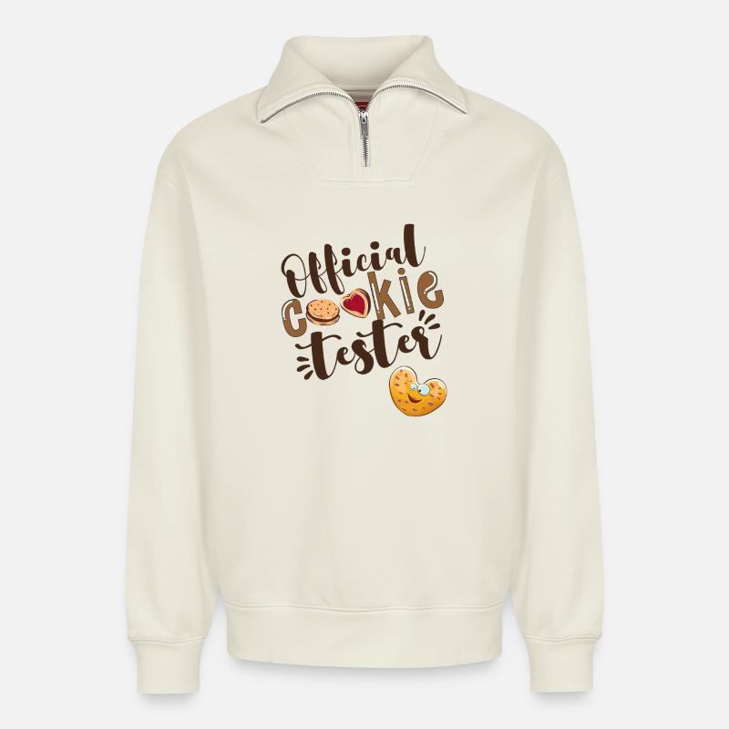 Offizieller Cookie Tester - Relaxed Unisex Organic Half Zip Sweatshirt – von SPREAD - Naturweiß