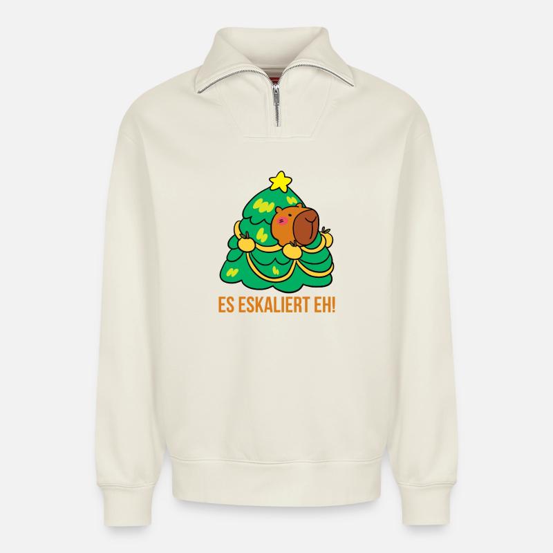 Es eskaliert eh! - Relaxed Unisex Organic Half Zip Sweatshirt – von SPREAD - Naturweiß