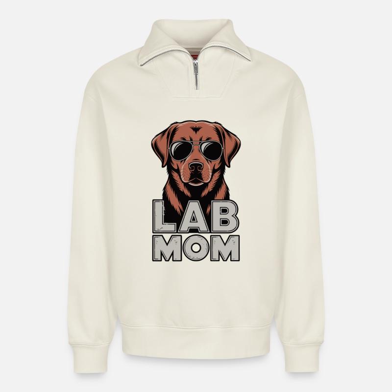Fox red Labrador Mama Sonnenbrille - Relaxed Unisex Organic Half Zip Sweatshirt – von SPREAD - Naturweiß