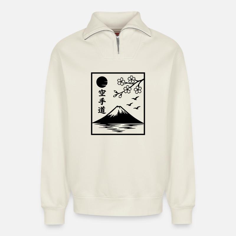 Katate Paysage - Sweat unisexe décontracté en coton biologique à demi-zip – de SPREAD - blanc cassé