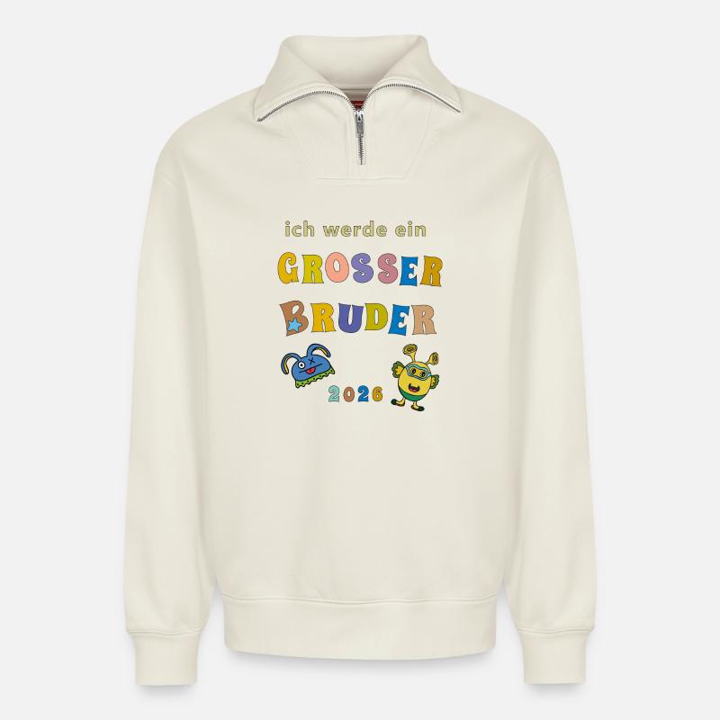 Ich werde großer Bruder 2026 - Relaxed Unisex Organic Half Zip Sweatshirt – von SPREAD - Naturweiß