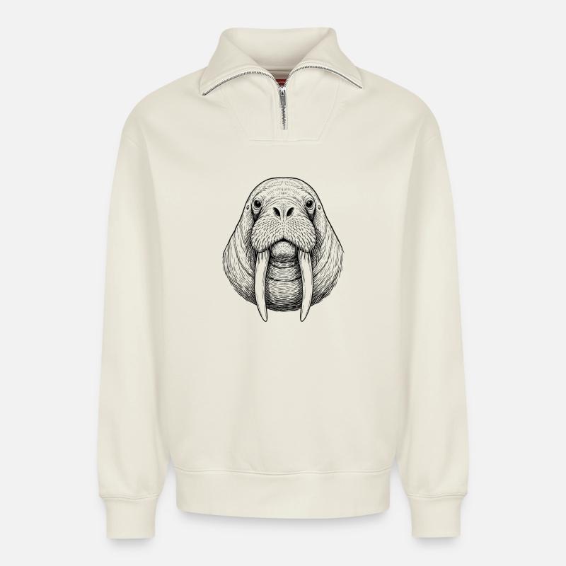 Walross - Relaxed Unisex Organic Half Zip Sweatshirt – von SPREAD - Naturweiß