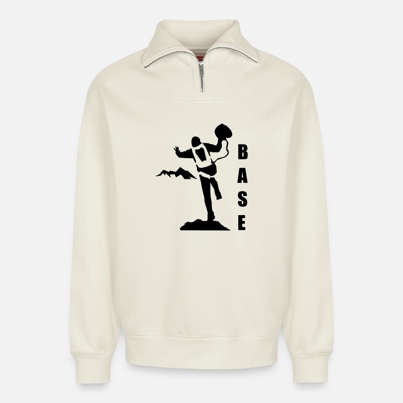 Base jumping - Relaxed Unisex Organic Half Zip Sweatshirt – by SPREAD - off white