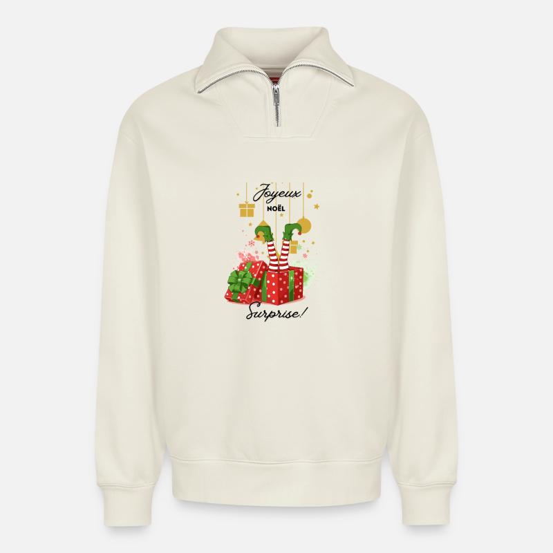 Joyeux_noel_surprise - Relaxed Unisex Organic Half Zip Sweatshirt – von SPREAD - Naturweiß