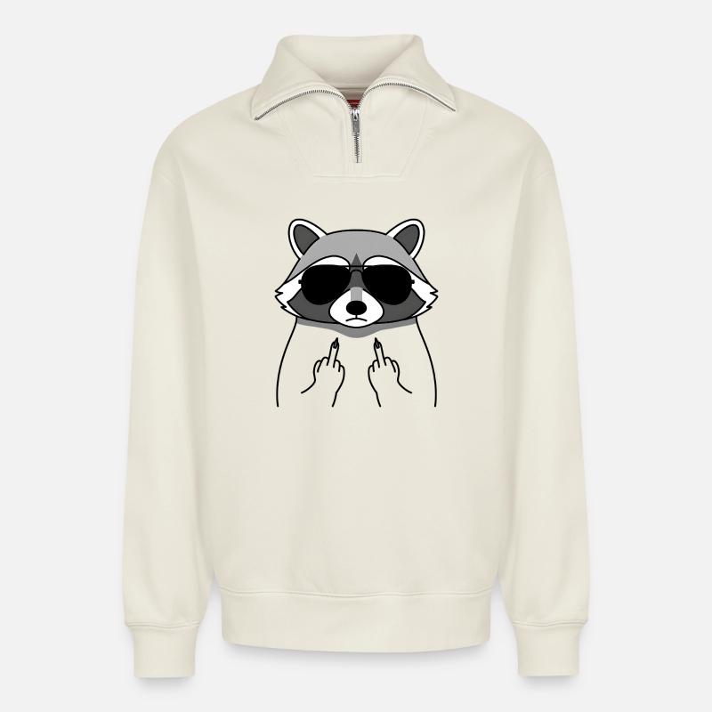 Waschbär mit Sonnenbrille Mittelfinger - Relaxed Unisex Organic Half Zip Sweatshirt – von SPREAD - Naturweiß