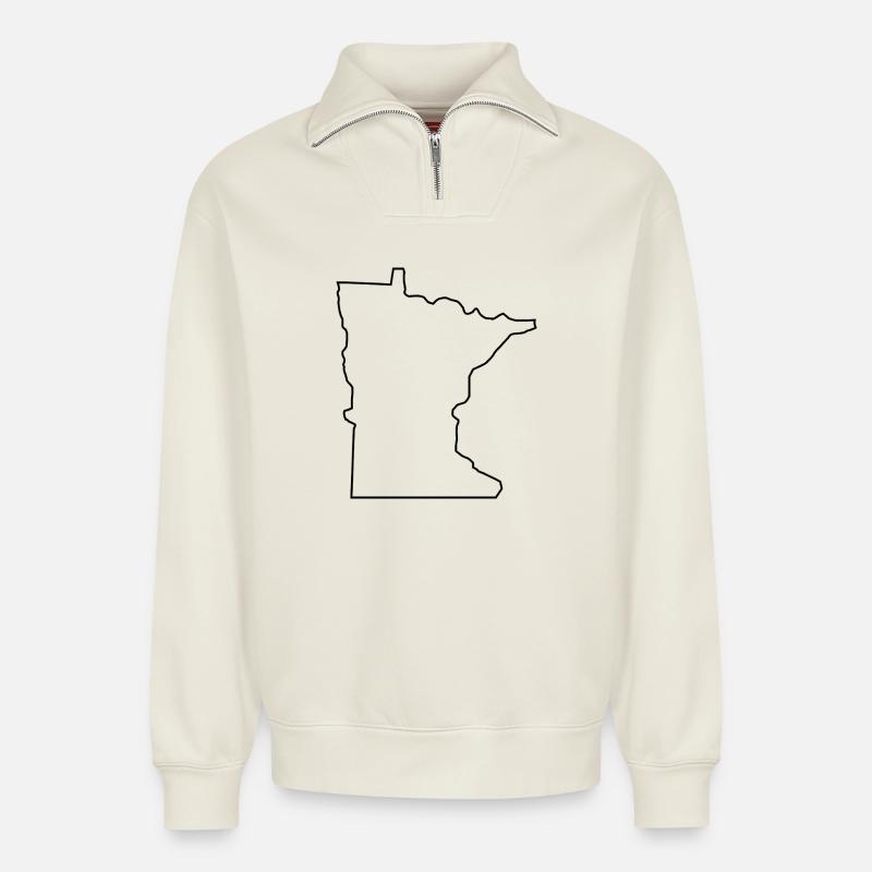 Minnesota map - Relaxed Unisex Organic Half Zip Sweatshirt – by SPREAD - off white