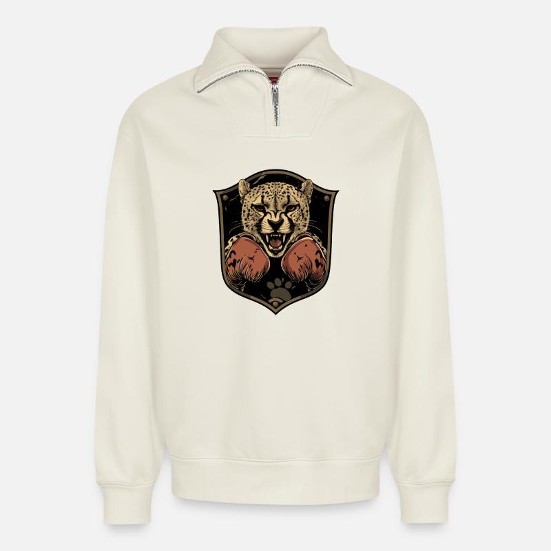 Gepard Boxer MMA - Relaxed Unisex Organic Half Zip Sweatshirt – von SPREAD - Naturweiß