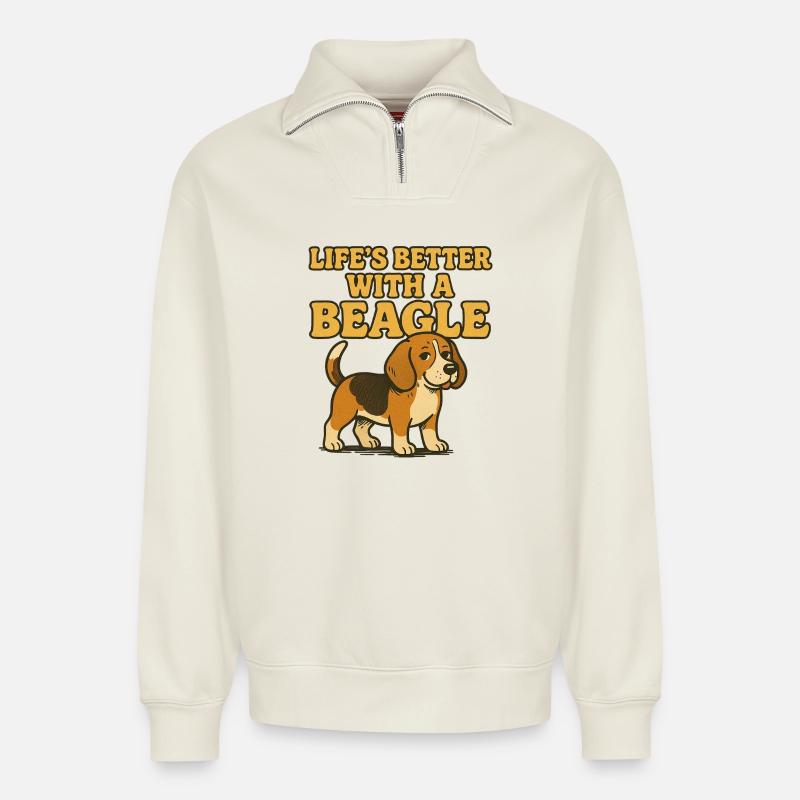 Beagle-Leben besser mit einem Beagle - Relaxed Unisex Organic Half Zip Sweatshirt – von SPREAD - Naturweiß