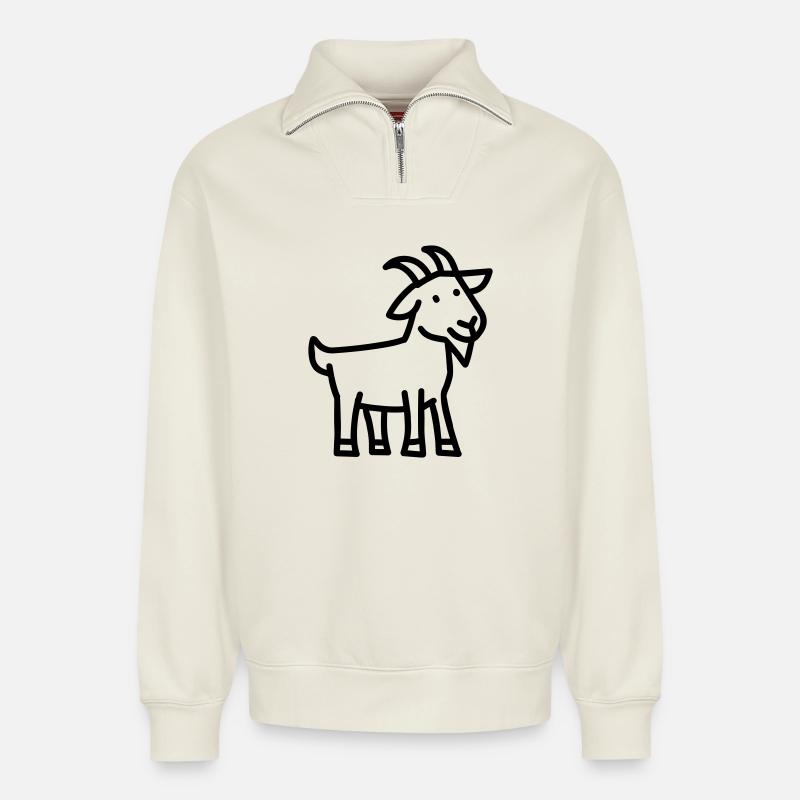 chèvre - Sweat unisexe décontracté en coton biologique à demi-zip – de SPREAD - blanc cassé