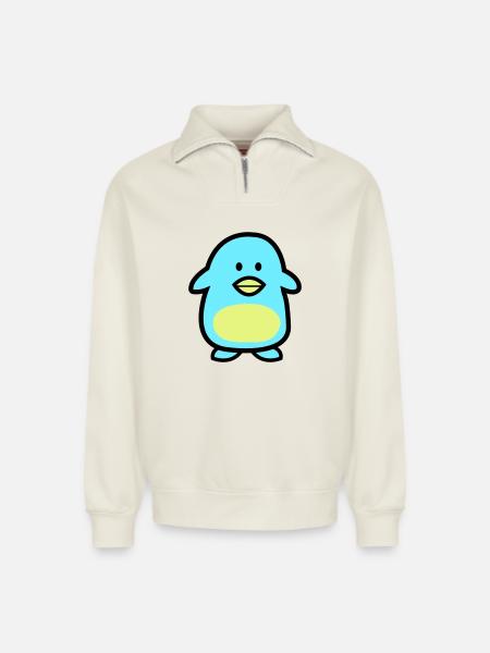 Penguin Comic - Relaxed Unisex Organic Half Zip Sweatshirt – by SPREAD - off white