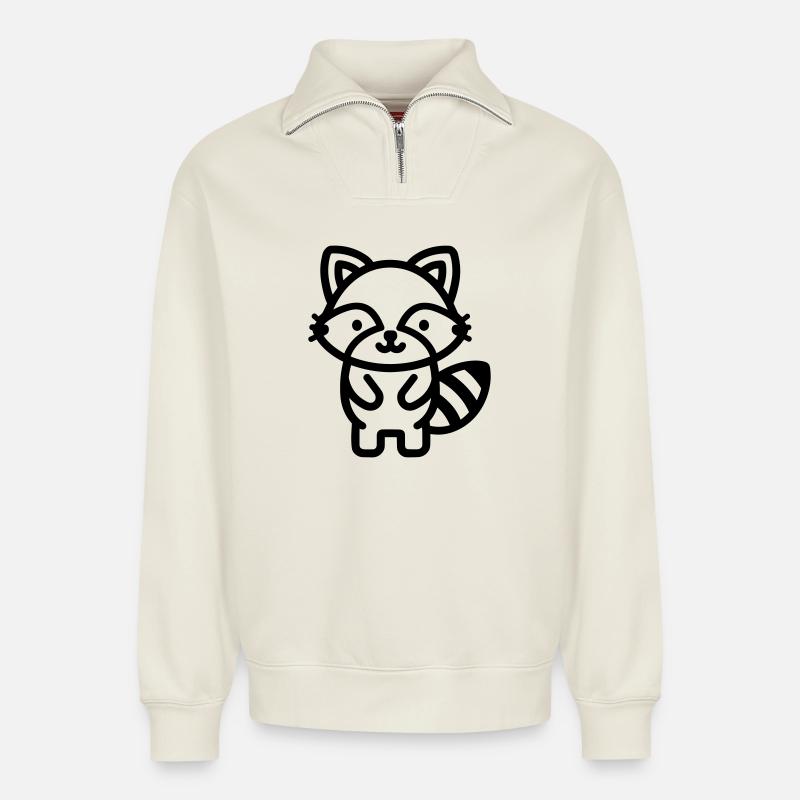 Waschbär - Relaxed Unisex Organic Half Zip Sweatshirt – von SPREAD - Naturweiß