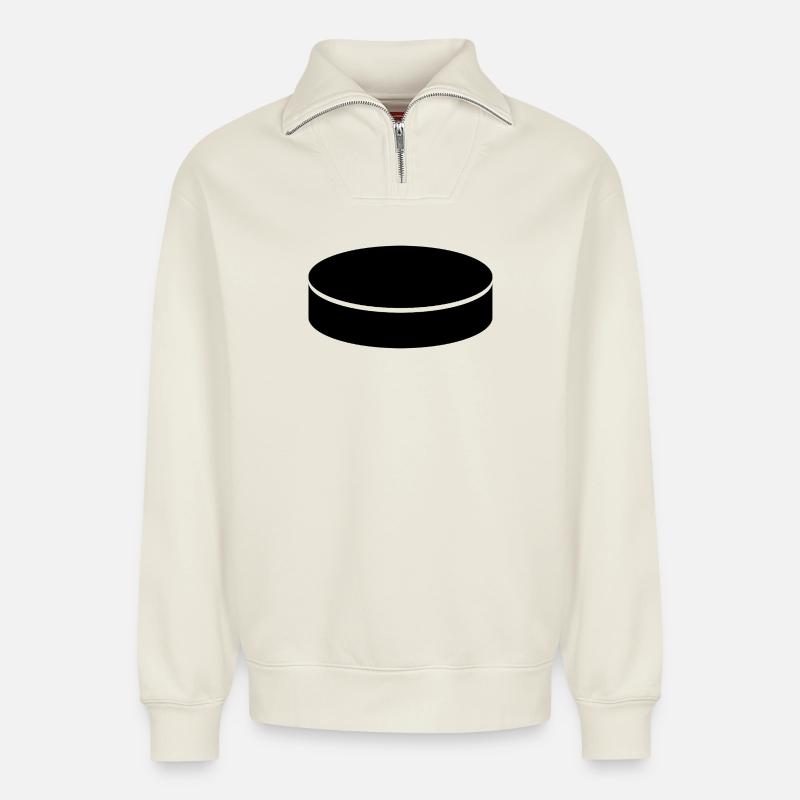 Eishockey-Puck - Relaxed Unisex Organic Half Zip Sweatshirt – von SPREAD - Naturweiß