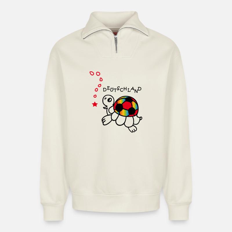Regenbogen Fußball - Relaxed Unisex Organic Half Zip Sweatshirt – von SPREAD - Naturweiß