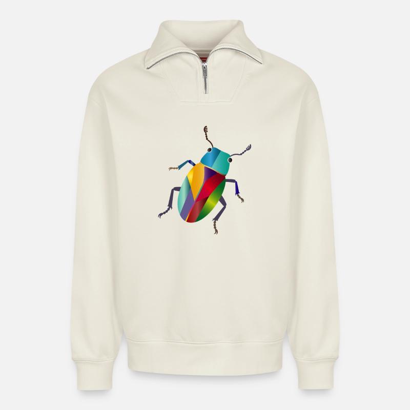 Bunter Juwelkäfer Regenbogen Stil - Relaxed Unisex Organic Half Zip Sweatshirt – von SPREAD - Naturweiß