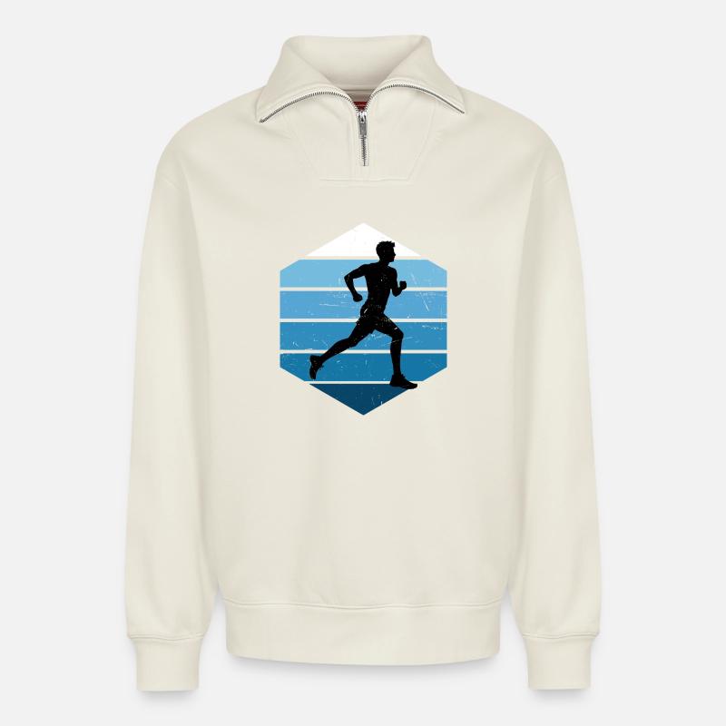 Geschenkidee für einen Running mit Running - Relaxed Unisex Organic Half Zip Sweatshirt – von SPREAD - Naturweiß