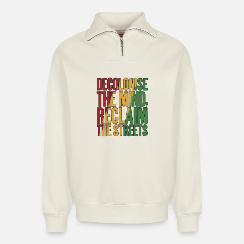 Decolonisation - Relaxed Unisex Organic Half Zip Sweatshirt – von SPREAD - Naturweiß
