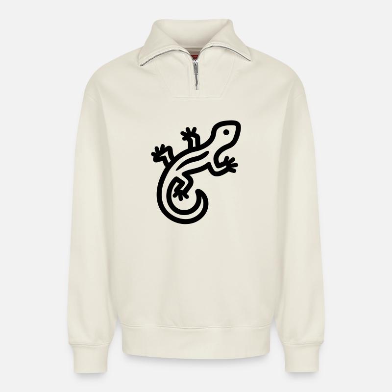 Eidechse - Relaxed Unisex Organic Half Zip Sweatshirt – von SPREAD - Naturweiß