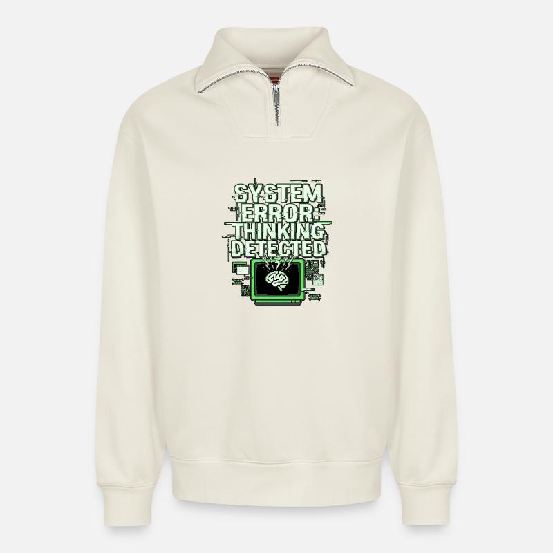 System Error - Relaxed Unisex Organic Half Zip Sweatshirt – von SPREAD - Naturweiß
