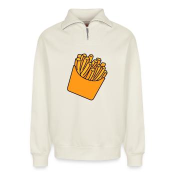 Illustration des frites - Sweat unisexe décontracté en coton biologique à demi-zip – de SPREAD - blanc cassé - Devant