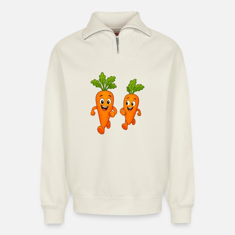 Carrots while jogging - Relaxed Unisex Organic Half Zip Sweatshirt – by SPREAD - off white
