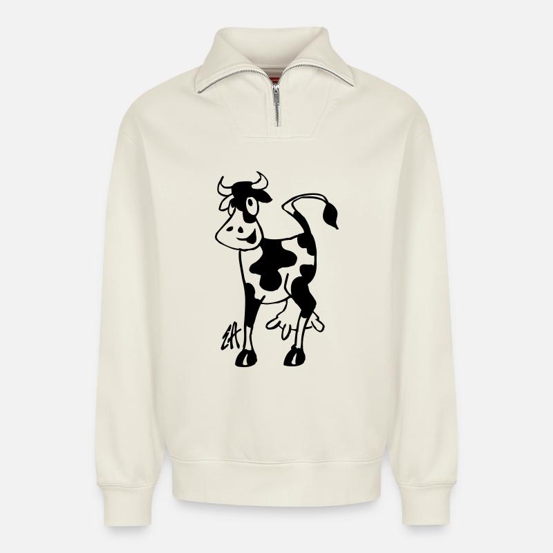 Kuh - Relaxed Unisex Organic Half Zip Sweatshirt – von SPREAD - Naturweiß