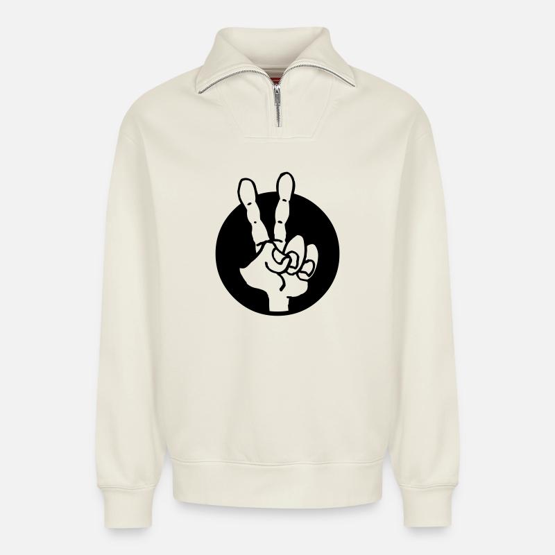 Hand frieden - Relaxed Unisex Organic Half Zip Sweatshirt – von SPREAD - Naturweiß