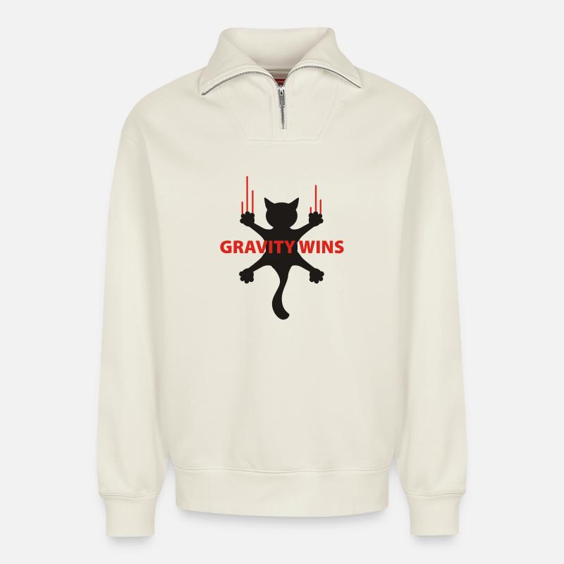 Gravity wins bloody Katze - Relaxed Unisex Organic Half Zip Sweatshirt – von SPREAD - Naturweiß