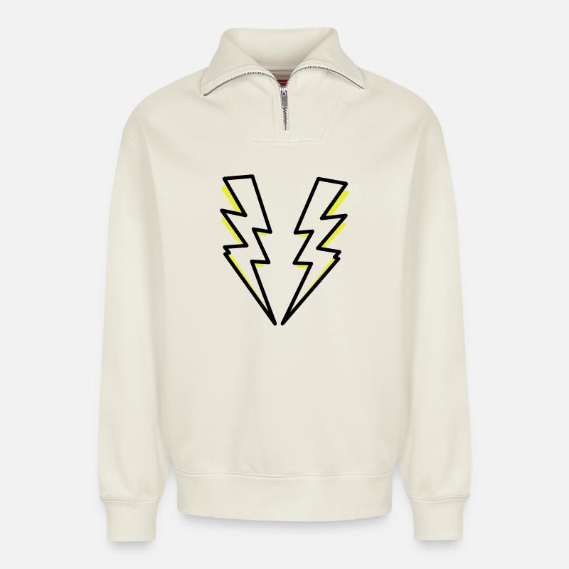 Blitze,Blitz,Blitzer, - Relaxed Unisex Organic Half Zip Sweatshirt – von SPREAD - Naturweiß