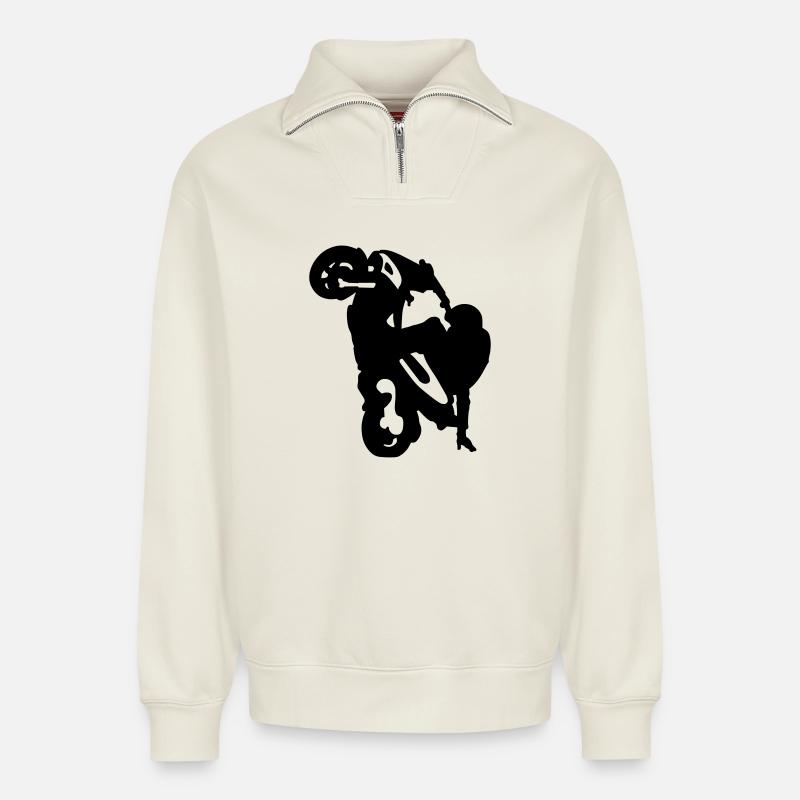 stunt roller - Sweat unisexe décontracté en coton biologique à demi-zip – de SPREAD - blanc cassé