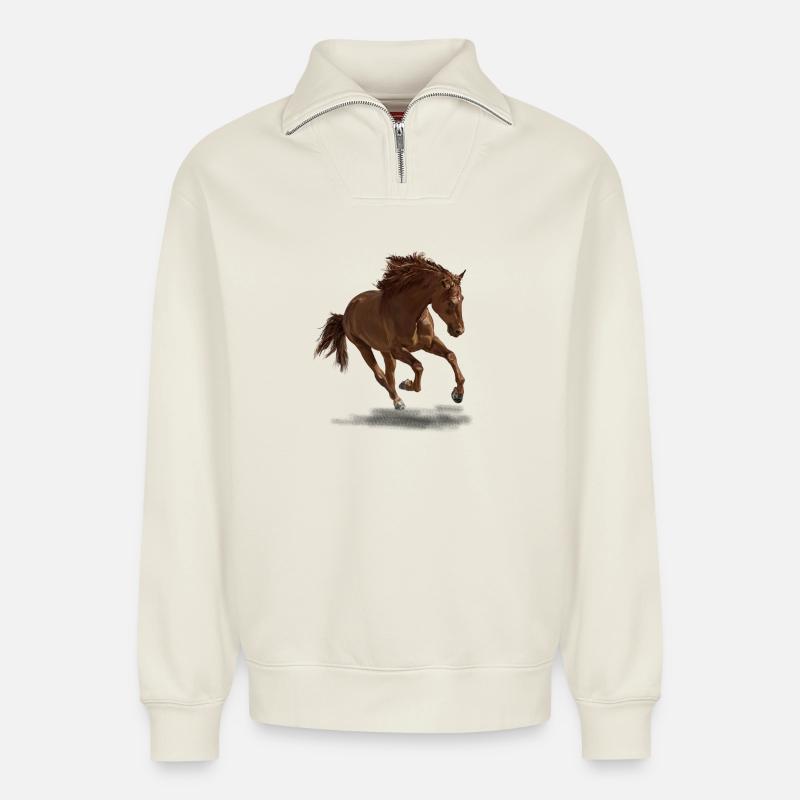 Pferd - Relaxed Unisex Organic Half Zip Sweatshirt – von SPREAD - Naturweiß