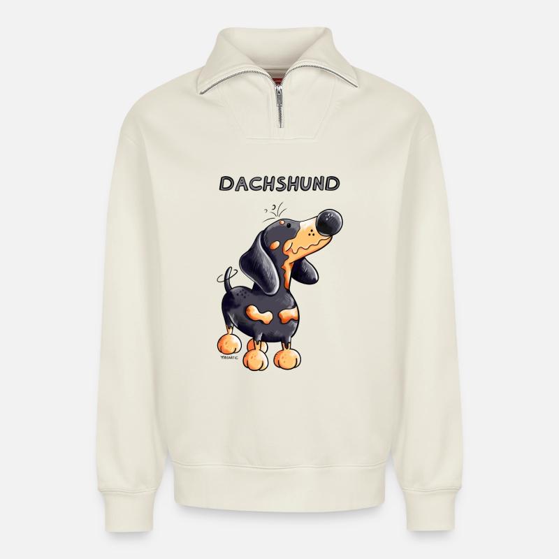 Knuffiger Dackel - Relaxed Unisex Organic Half Zip Sweatshirt – von SPREAD - Naturweiß
