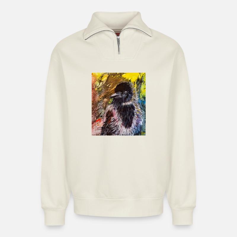 Krähe - Relaxed Unisex Organic Half Zip Sweatshirt – von SPREAD - Naturweiß
