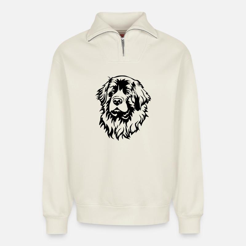 Leonberger Kopf - Relaxed Unisex Organic Half Zip Sweatshirt – von SPREAD - Naturweiß