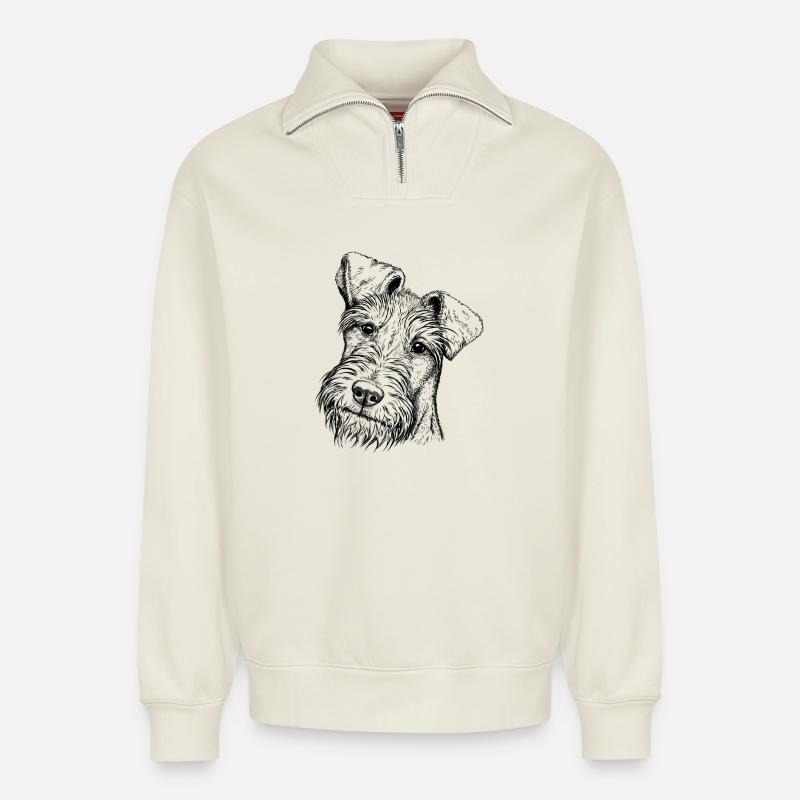 Irish Terrier Portrait - Relaxed Unisex Organic Half Zip Sweatshirt – von SPREAD - Naturweiß