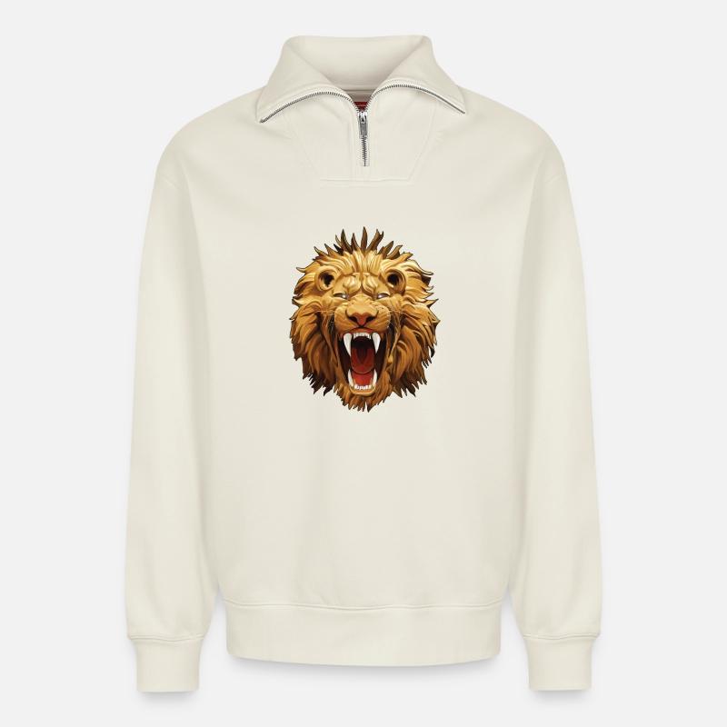 Löwe brüllt - Relaxed Unisex Organic Half Zip Sweatshirt – von SPREAD - Naturweiß